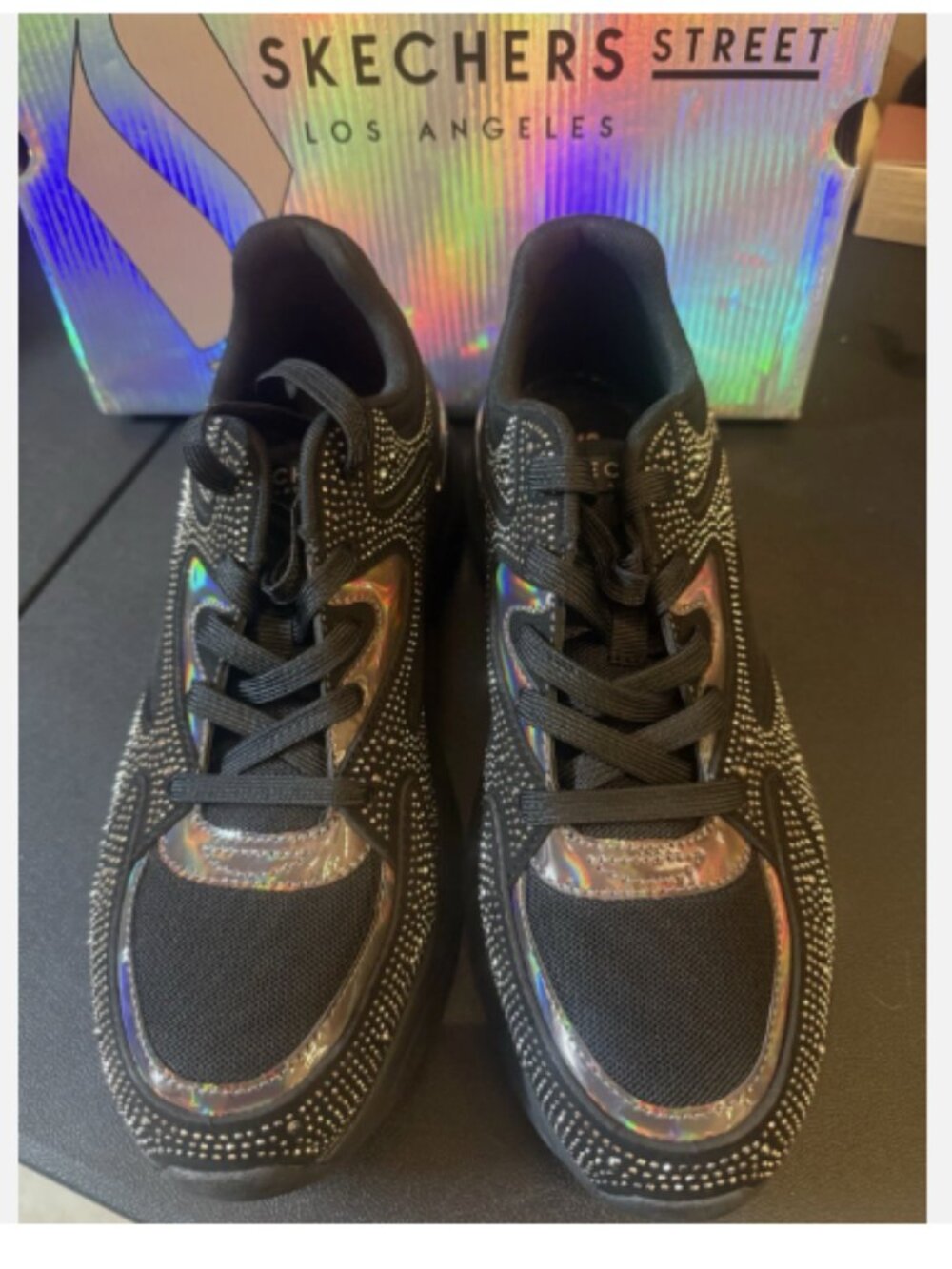 Skechers Street Rhinestone Lace-Up Sneakers-Hazel-Black-11M A616608 PO - Picture 2 of 3